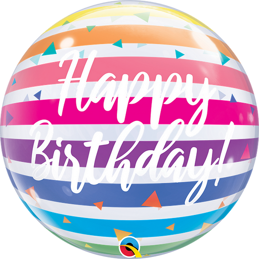 Qualatex Happy Birthday Bubble Balloon -  Rainbow Stripe - The Ultimate Balloon & Party Shop