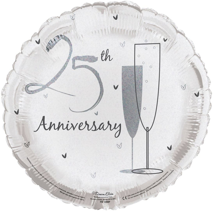 18" Foil 25th Silver Anniversary Balloon - Round Celebrate