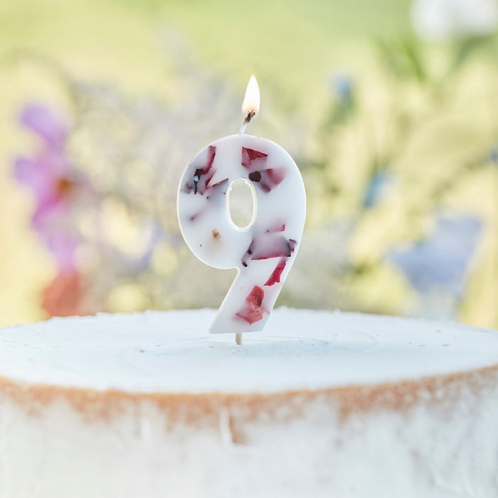 Pressed Petal Wax Number Candle - 9