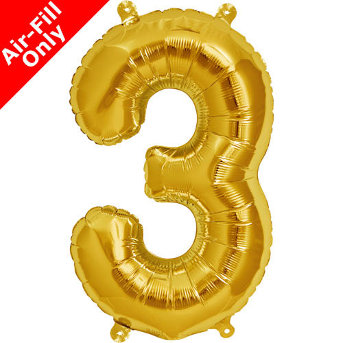 Mini Air Fill Number 3 Foil Balloon Gold - The Ultimate Balloon & Party Shop