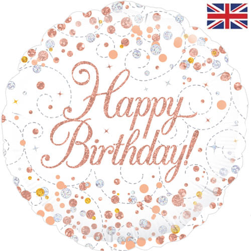 18" Foil Happy Birthday Rose Gold Dots - The Ultimate Balloon & Party Shop