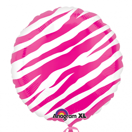 18" Foil Round Balloon - Pink Zebra Stripe - The Ultimate Balloon & Party Shop
