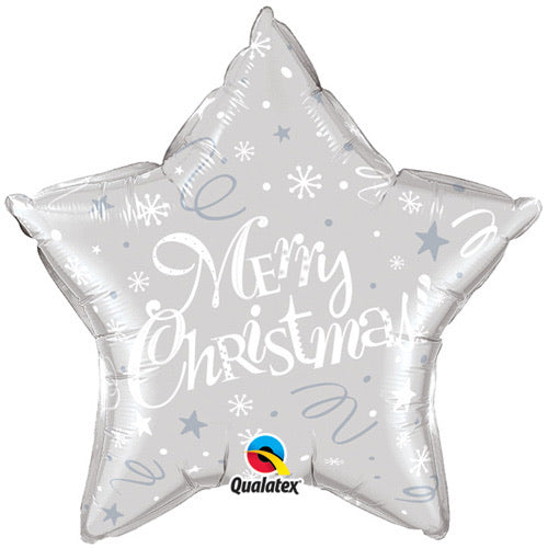 18" Foil Christmas Star Balloon - Merry Christmas Silver - The Ultimate Balloon & Party Shop