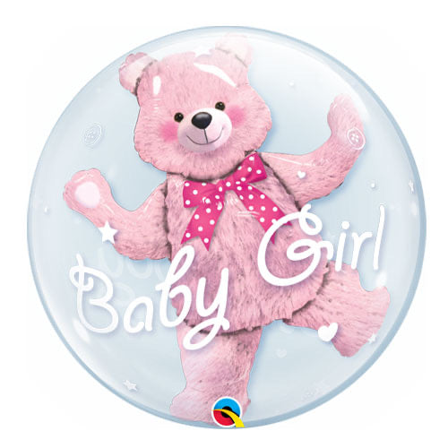 Double Bubble Balloon - Baby Girl Bear - The Ultimate Balloon & Party Shop