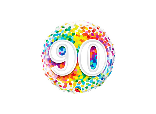 18" Foil Age 90 Balloon Rainbow Confetti