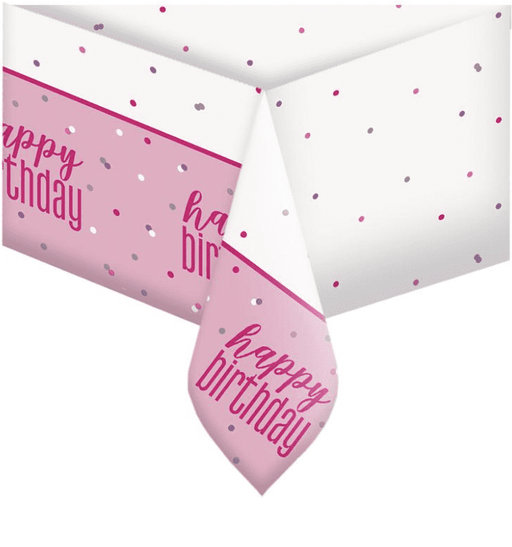 Happy Birthday Plastic Tablecover  - Pink