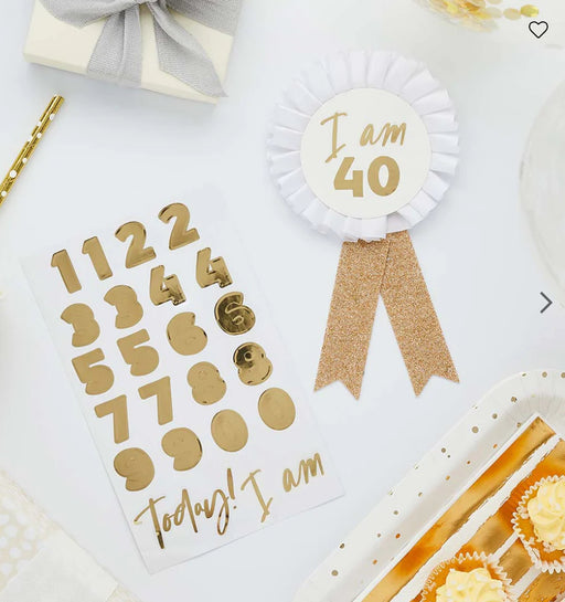Personalised Birthday Rosette - Gold & White