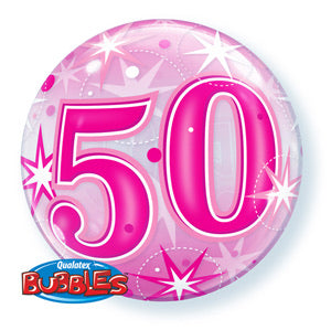 50th Birthday Deco Bubble Balloon -  Pink - The Ultimate Balloon & Party Shop