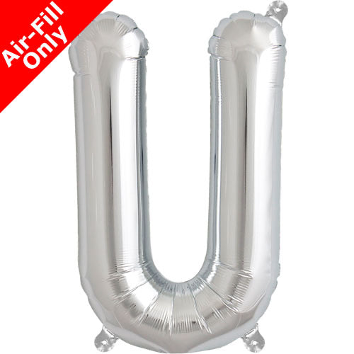 Mini Air Fill  Letter 'U' Foil Balloon - Silver - The Ultimate Balloon & Party Shop