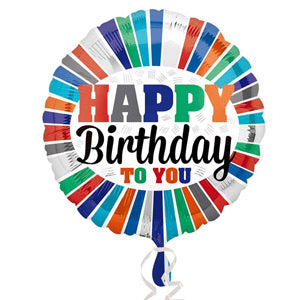 18" Foil Happy Birthday - Stripes - The Ultimate Balloon & Party Shop