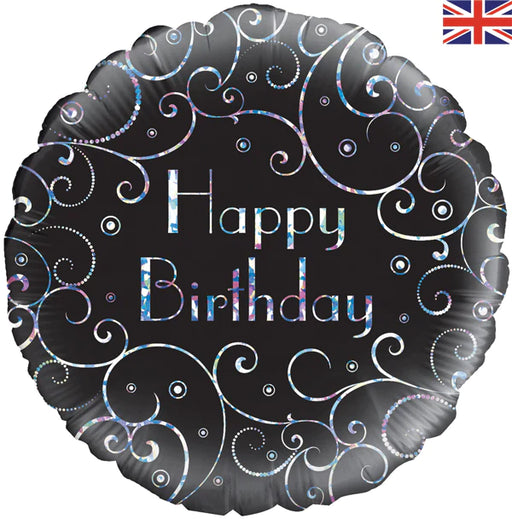 18" Foil Happy Birthday - Black Swirls