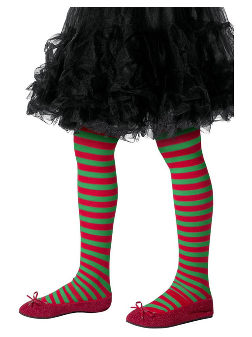 Striped Kids Tights - Red & Green