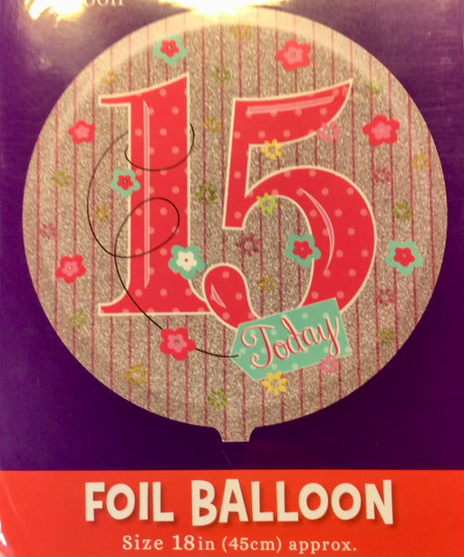 18" Foil Age 15 Balloon - Pink Glitz