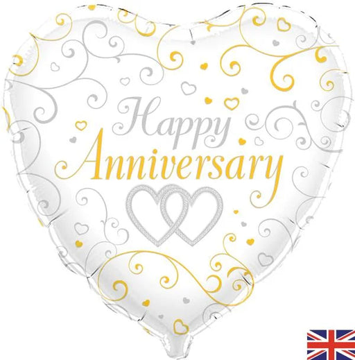 18" Foil Happy Anniversary Heart Balloon - White/Gold
