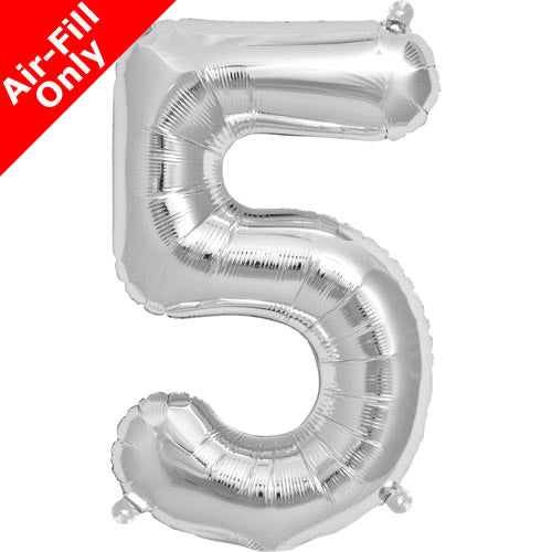 Mini Air Fill Number 5 Foil Balloon Silver - The Ultimate Balloon & Party Shop