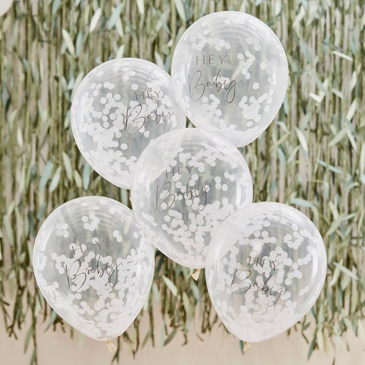 Hey Baby Printed Confetti Balloons - White