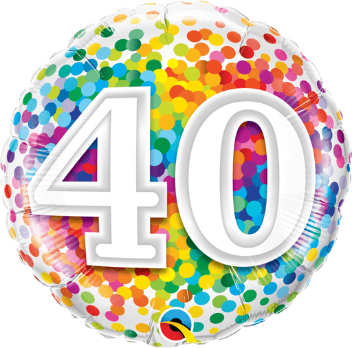 18" Foil Age 40 Balloon - Rainbow Confetti
