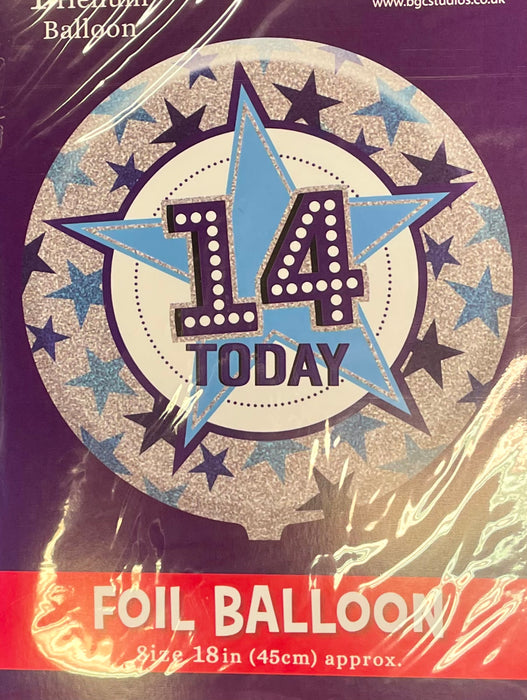 18" Foil Age 14 Balloon - Blue Stars