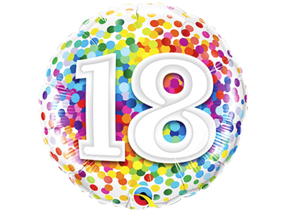 18" Foil Balloon Age 18 Rainbow Confetti
