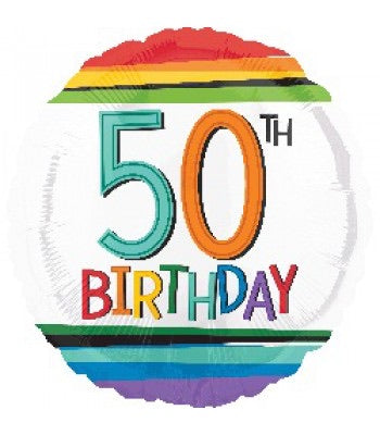 18" Foil Age 50 Balloon - Rainbow - The Ultimate Balloon & Party Shop