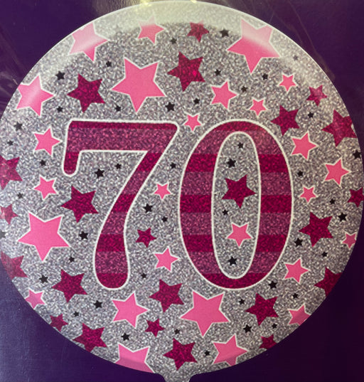 18" Foil Age 70 pink stars Balloon