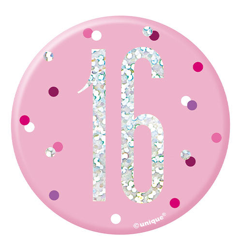 16th Birthday Badge - Pink