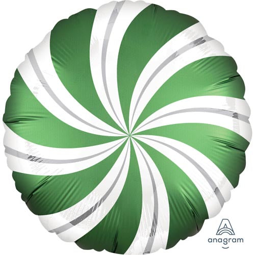 18" Foil Christmas Balloon - Swirl Candy Green - The Ultimate Balloon & Party Shop