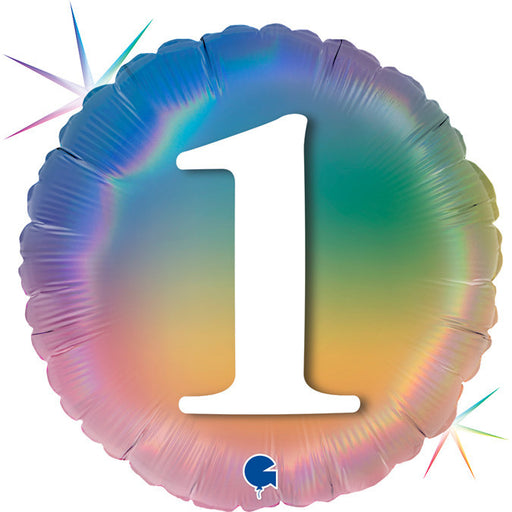 18" 1st Birthday Rainbow Holographic Balloon