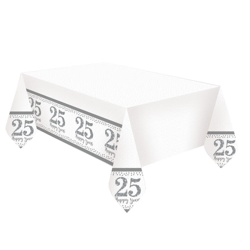 25th Silver Anniversary Plastic Tablecover - The Ultimate Balloon & Party Shop