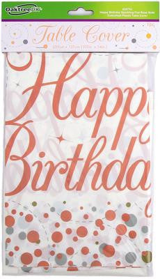 Happy Birthday Plastic Tablecover - Rose Gold