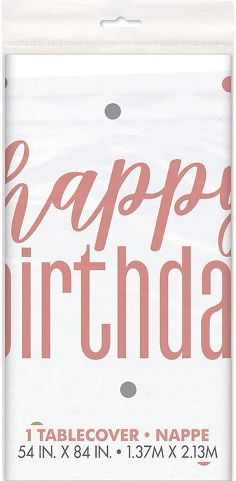 Happy Birthday Plastic Tablecover - Rose Gold