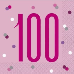 Age 100 Napkins - Pink - The Ultimate Balloon & Party Shop