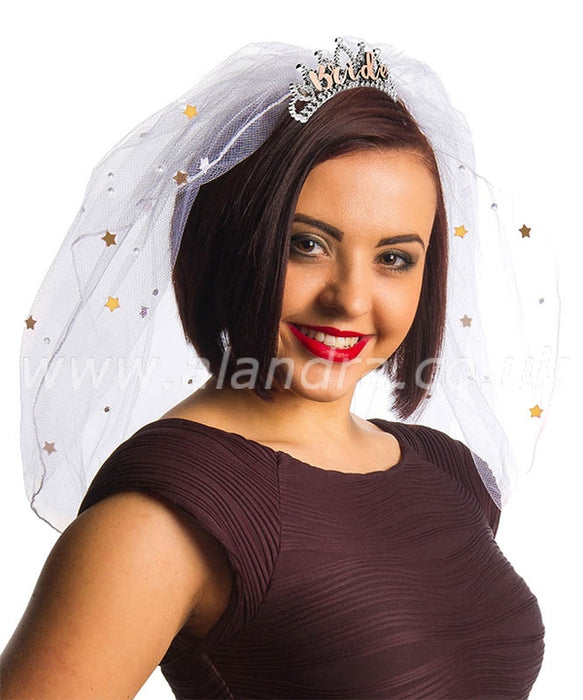 Bride Veil On Tiara  - Rose Gold