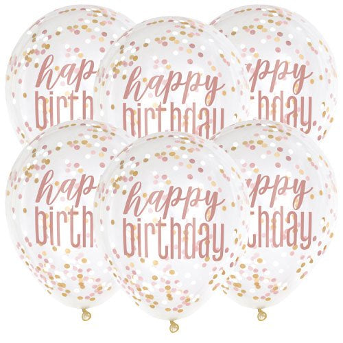 Happy Birthday Confetti Balloons - Rose Gold