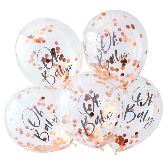 Oh Baby Printed Confetti Balloons - Rose Gold