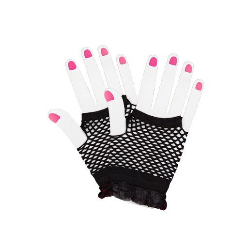 Fingerless Fishnet Gloves W/Trim - Black