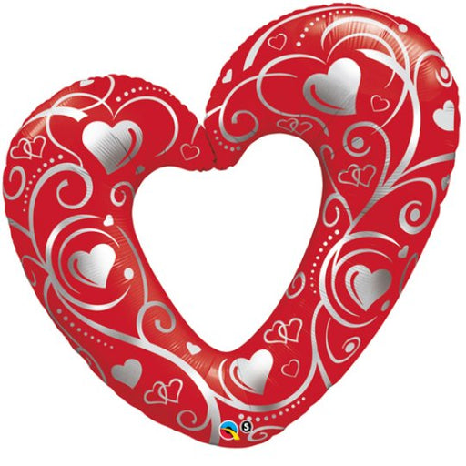 Large Heart Shaped Foil Balloon - Red Filigree