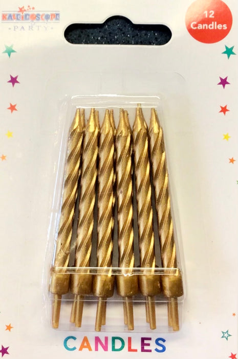 Spiral Candles with plastic holders - Gold