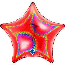 Glitter Holographic Foil Star Balloon - Red