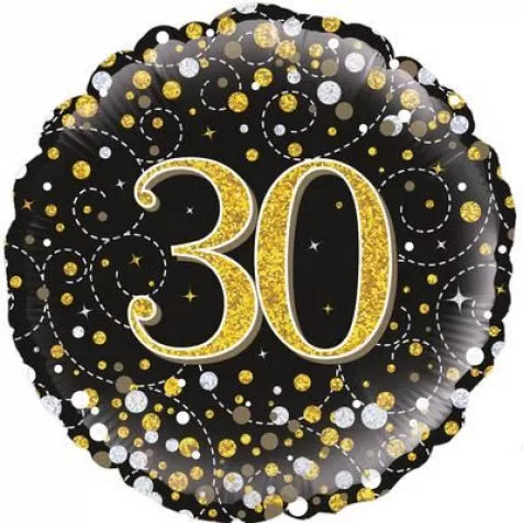 18" Foil Age 30 Balloon - Black/Gold