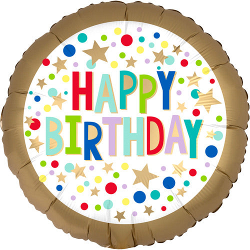 Happy Birthday Foil Balloon - Golden Stars - The Ultimate Balloon & Party Shop