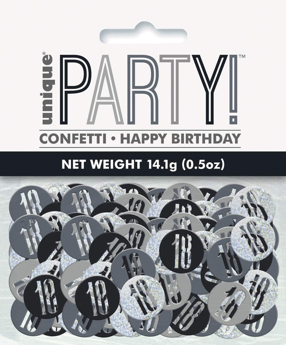 Birthday Table Confetti - Various Ages - Black & Silver