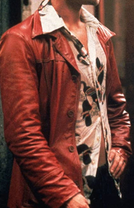 70s /80s leather jacket and shirt hire - ideal to emulate Brad Pitt in fight club!