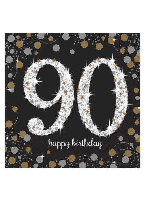 Age 90 Napkins - Black and Gold