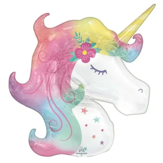 Unicorn Head Supershape Foil Balloon - Enchanted Pastel