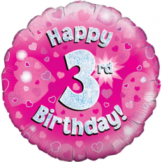 18" Foil Age 3 Balloon - Pink Glitz
