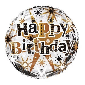 18" Foil Happy Birthday - Black & Gold Stars - The Ultimate Balloon & Party Shop