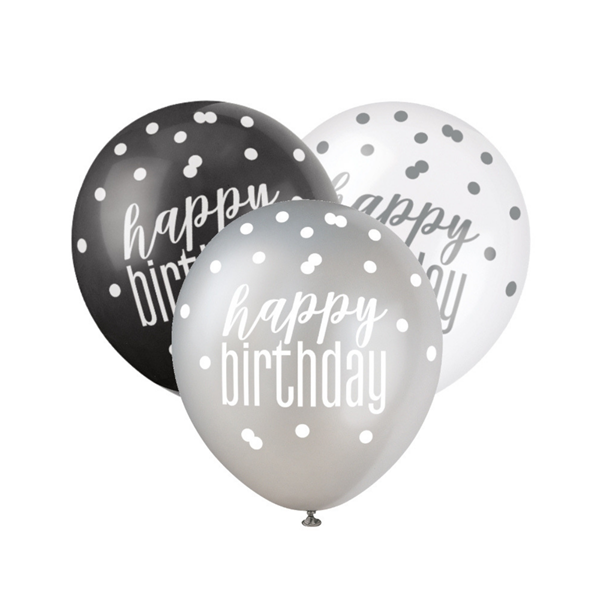 Happy Birthday Asst Colour Balloons (6pk)