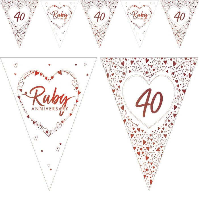 40th Ruby Foil Anniversary Bunting - Paper