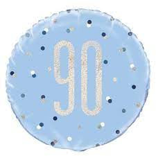 18" Foil Age 90 Balloon - Blue Dots